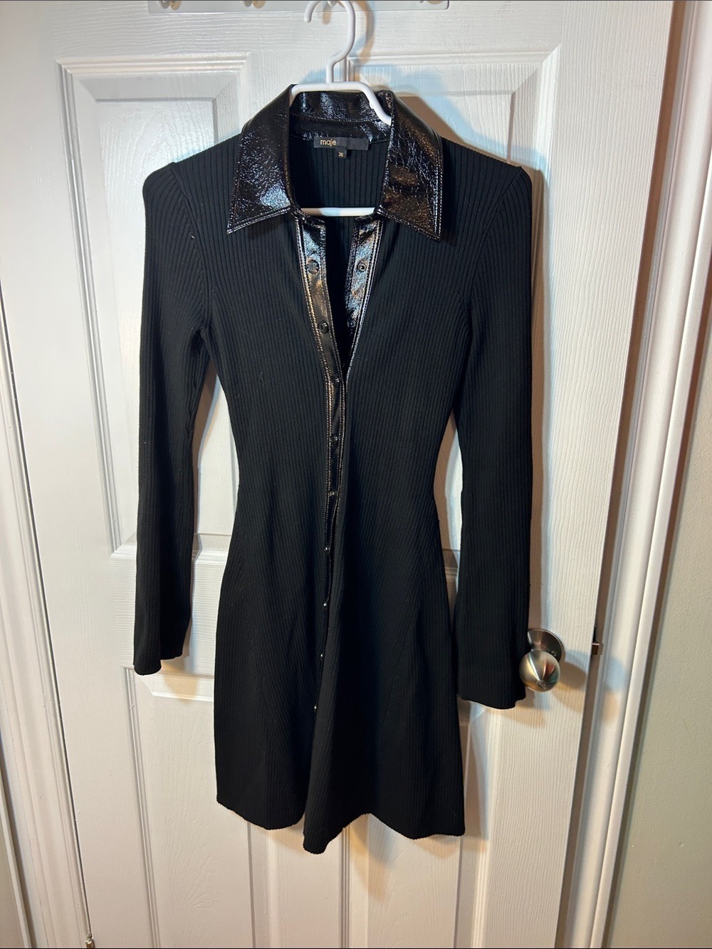 Maje ROSANIA DRESS Black Long-Sleeve Shirt Dress size 36 EU or US size small - Picture 4 of 9